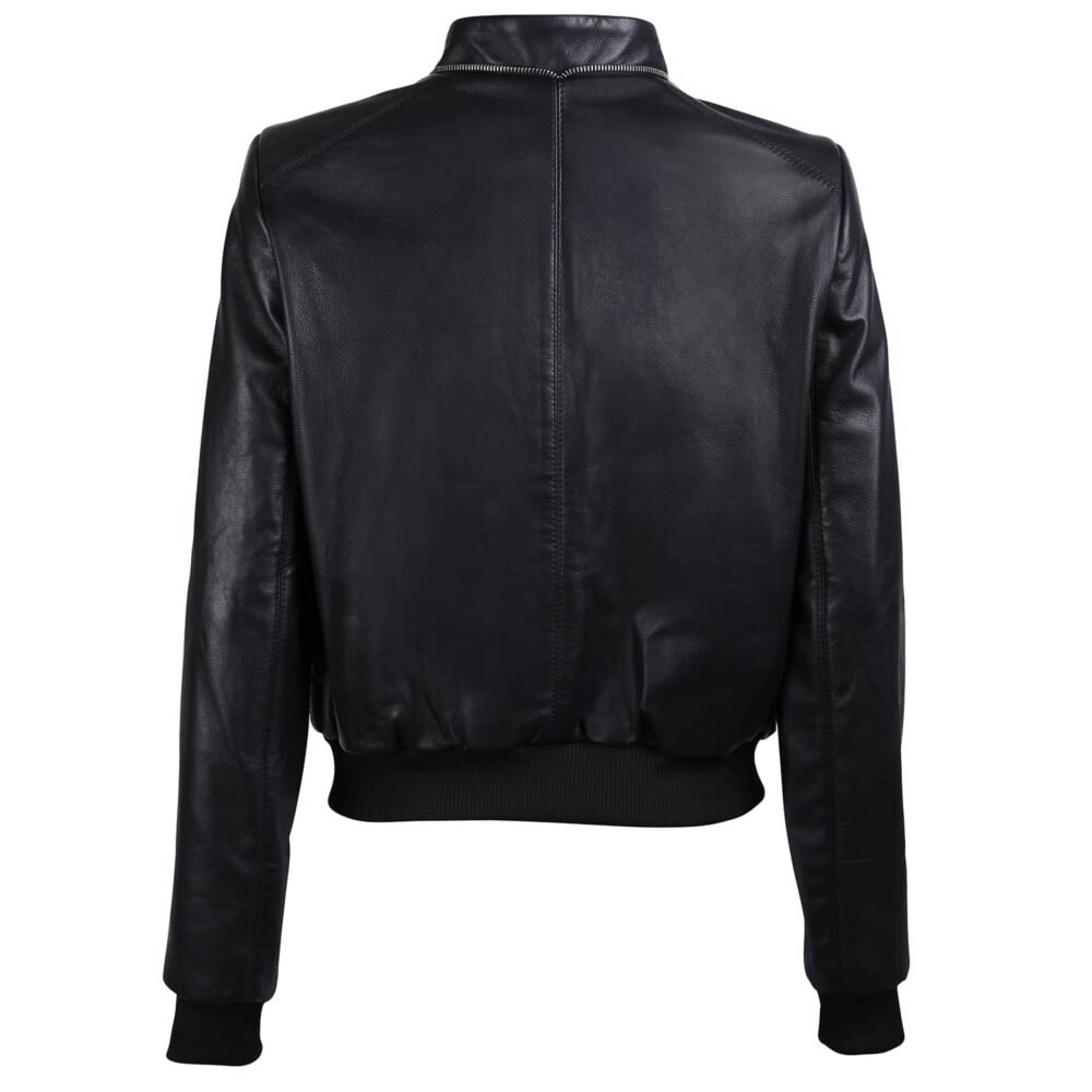 Black Leather Bomber Jacket with Snake Print - Image 5