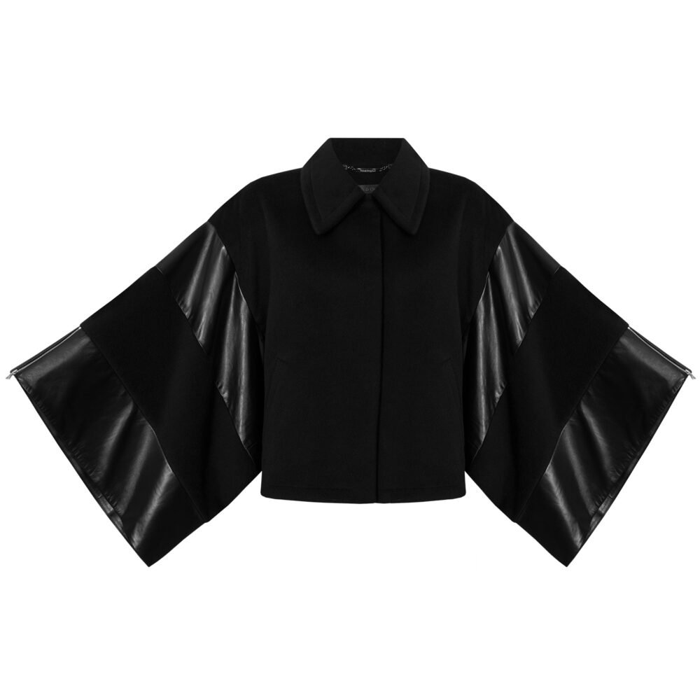 '741 HZ' Cashmere Cape with leather trims - Image 2