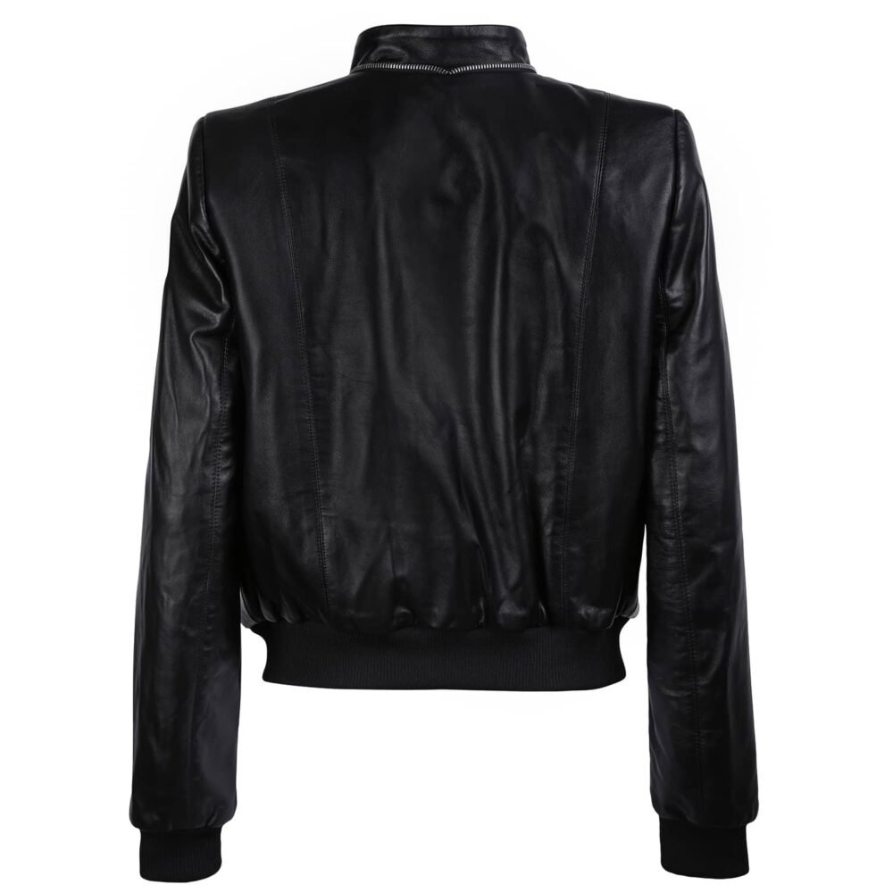 Floral Print Black Leather Bomber Jacket - Image 5