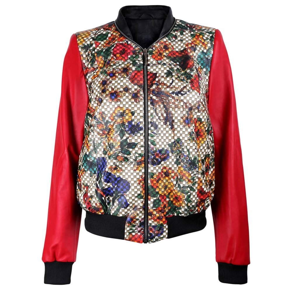 Floral Print Red Bomber Jacket