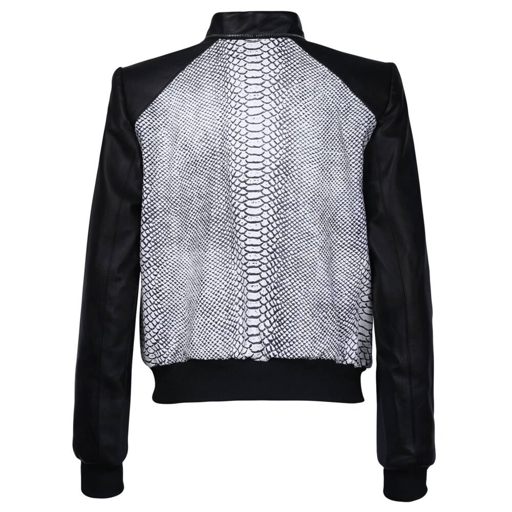 Monochrome Snake Leather Bomber Jacket - Image 5