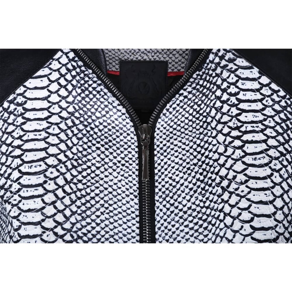 Monochrome Snake Leather Bomber Jacket - Image 2