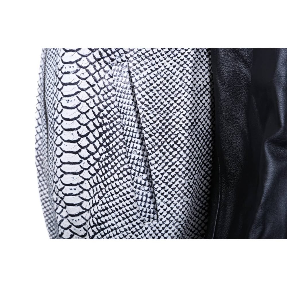 Monochrome Snake Leather Bomber Jacket - Image 3