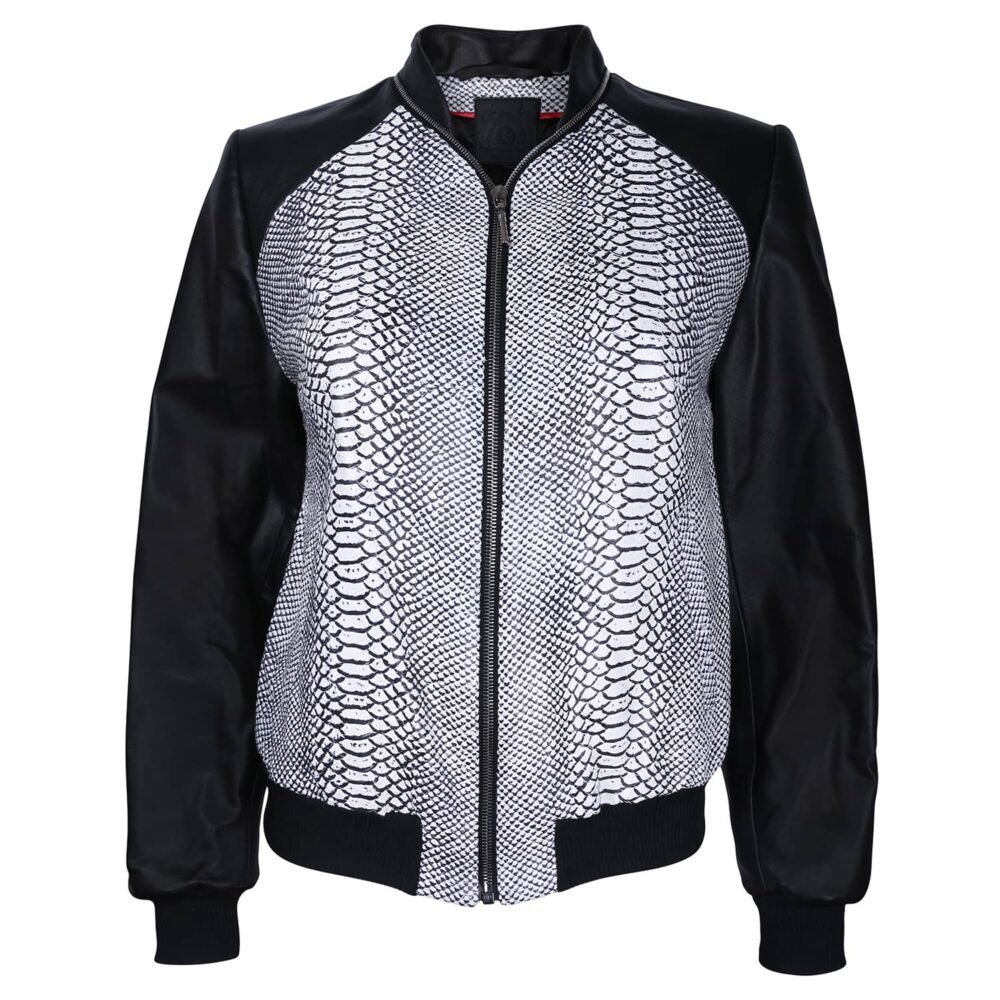 Monochrome Snake Leather Bomber Jacket