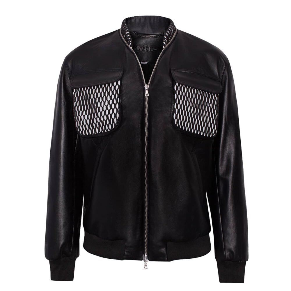 'sNet' Leather Bomber Jacket