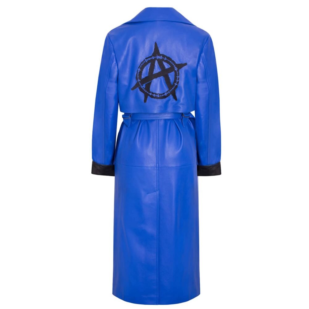 'Sky' Leather Trench Coat with Embroidery - Image 2