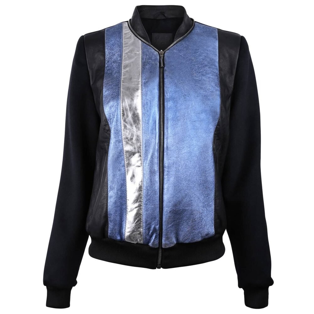 Blue Metallic Bomber Jacket