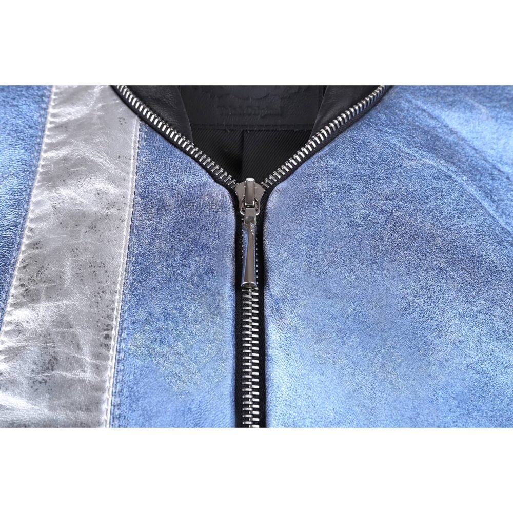 Blue Metallic Bomber Jacket - Image 2