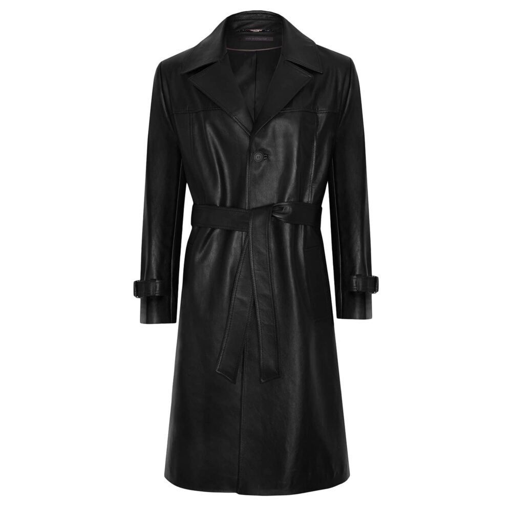 'V' Leather Trench Coat