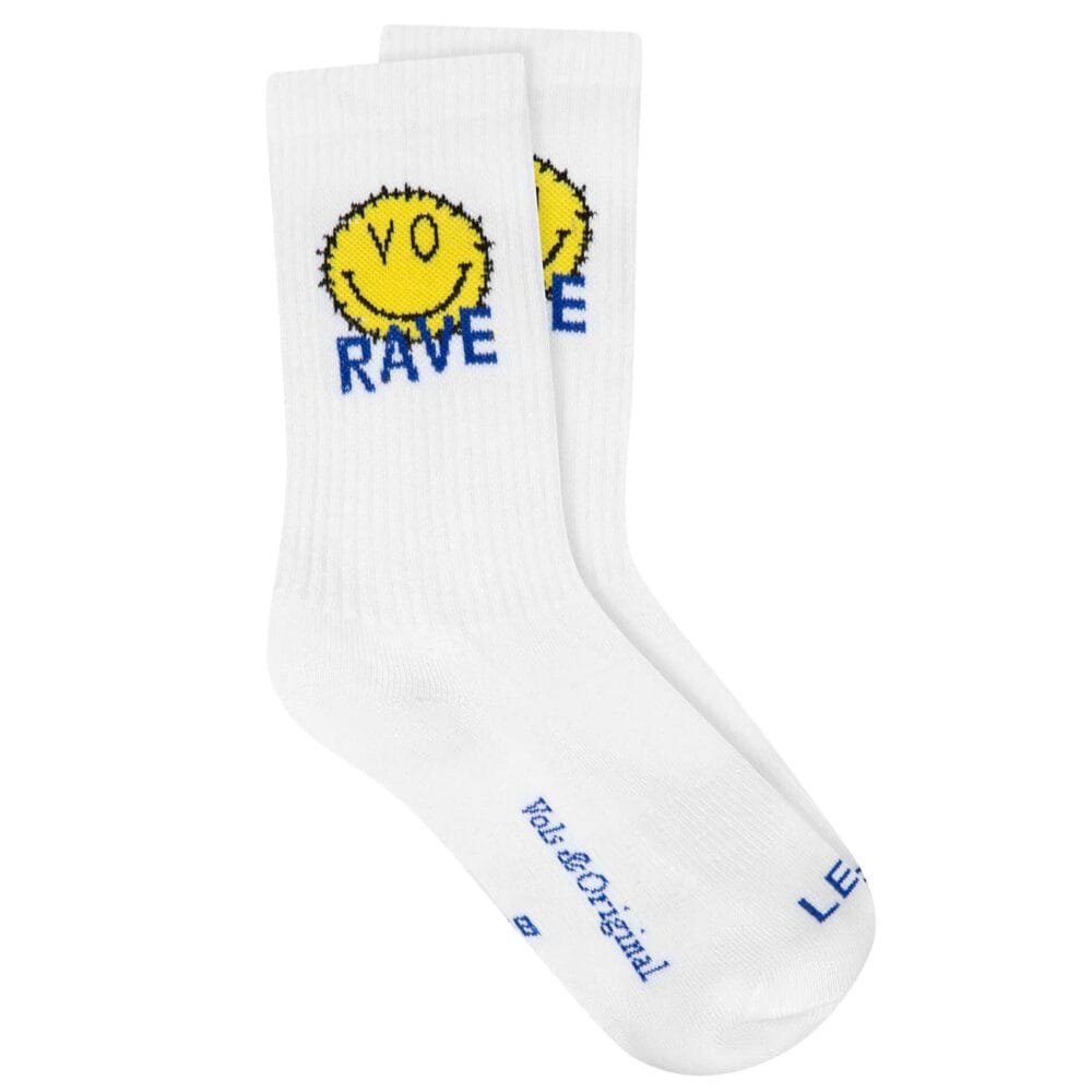 'Rave' Smiley White Tennis Style Socks 90% Cotton